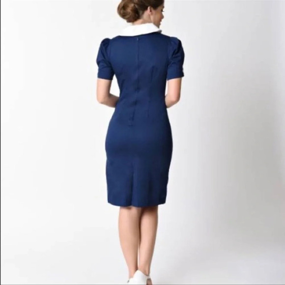 Unique Vintage x Hell Bunny Plus Size Navy Blue Sailor Jackie Pencil Dress - Picture 7 of 14